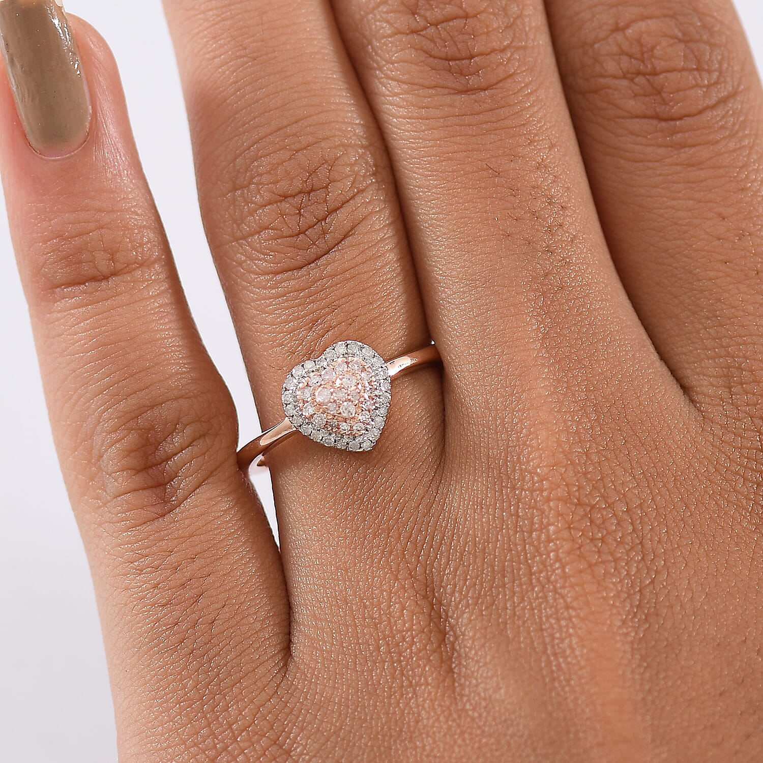 D'Joy Natural Pink and White Diamond I3 0.25 ctw Heart Ring in 18K Vermeil Rose Gold Over Sterling Silver (Size 10.0)