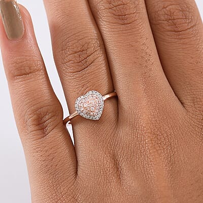 D'Joy Natural Pink and White Diamond I3 0.25 ctw Heart Ring in 18K Vermeil Rose Gold Over Sterling Silver (Size 10.0)