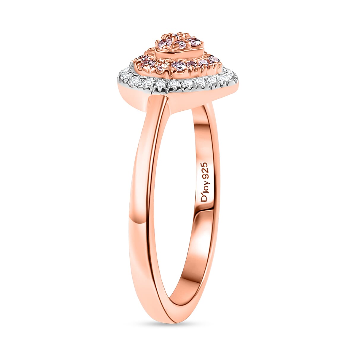 D'Joy Natural Pink and White Diamond (I3) Heart Ring in 18K Vermeil RG Over Sterling Silver (Size 10.0) 0.25 ctw image number 3