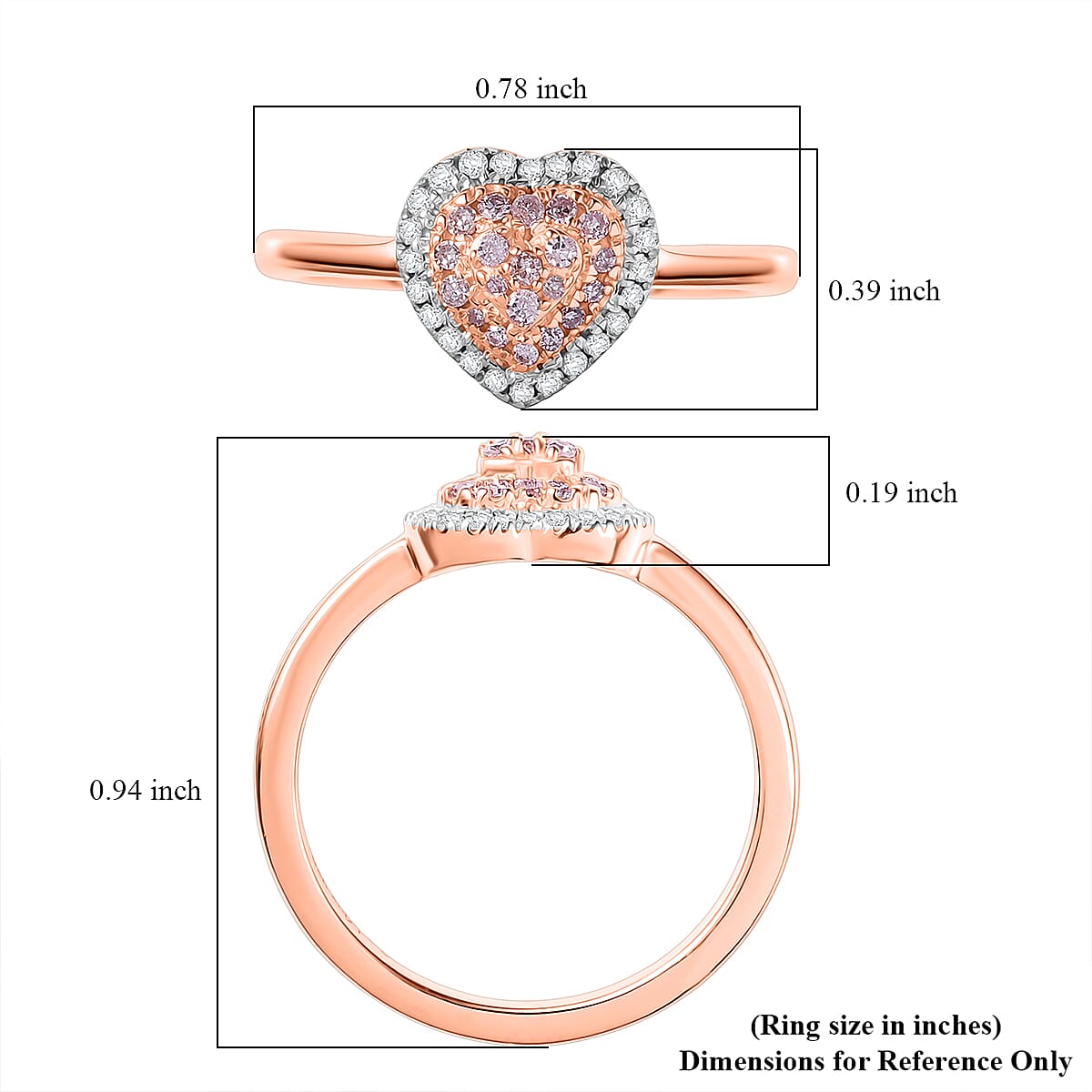 D'Joy Natural Pink and White Diamond I3 0.25 ctw Heart Ring in 18K Vermeil Rose Gold Over Sterling Silver (Size 6.0)