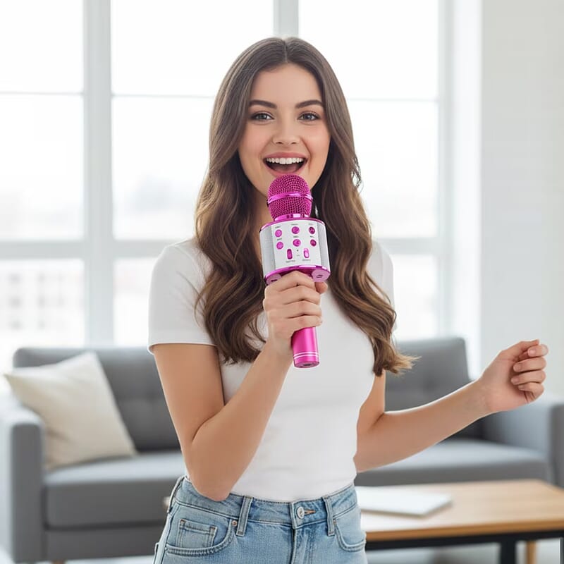 Livmore Mini Karaoke Microphone with Bluetooth - Pink (600mAh)