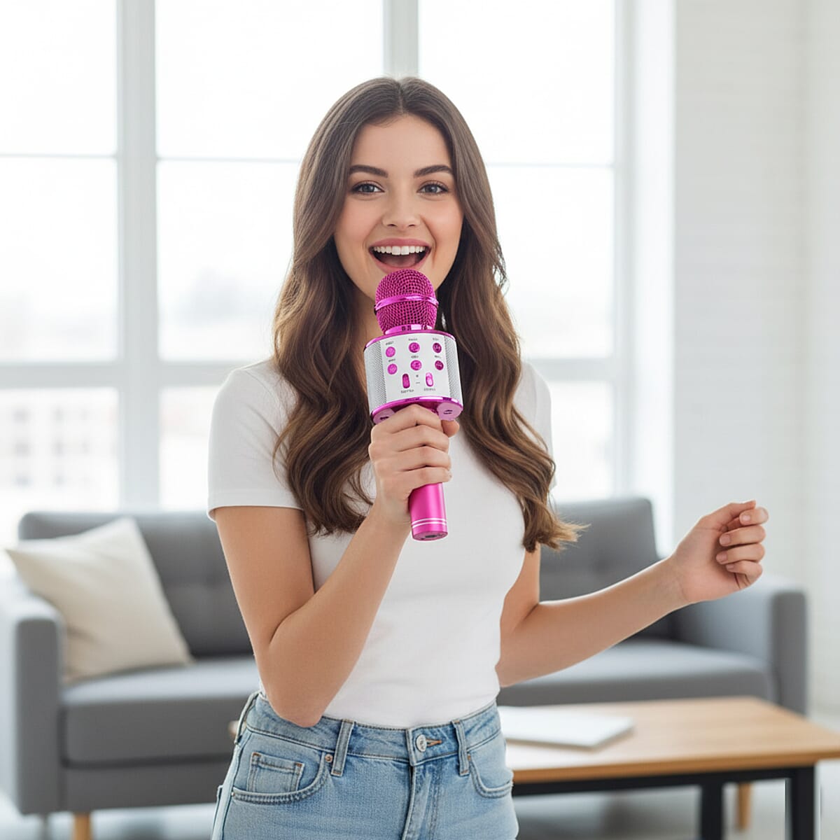 Livmore Mini Karaoke Microphone with Bluetooth - Pink (600mAh) image number 2