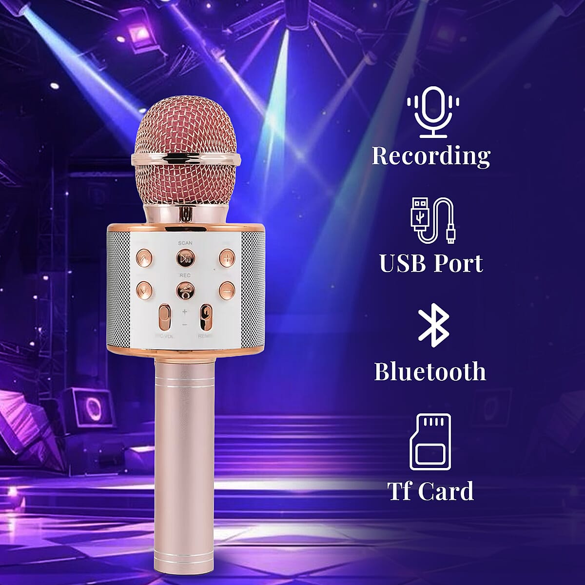 Livmore Mini Karaoke Microphone with Bluetooth - Rose Gold (600mAh) image number 3