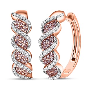 D'Joy Natural Pink and White Diamond 0.50 ctw Hoop Earrings in 18K Vermeil Rose Gold Over Sterling Silver