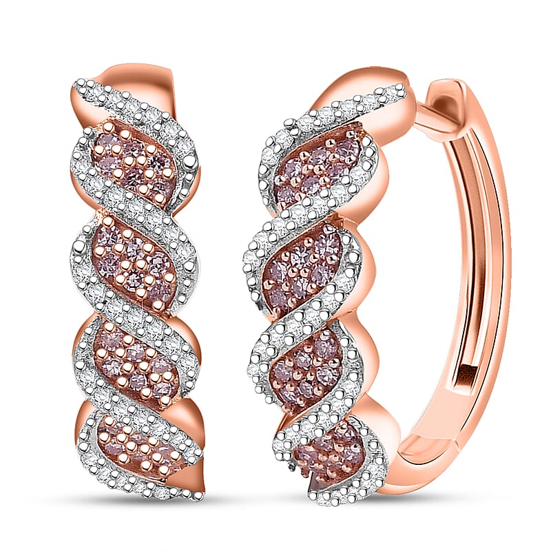 D'Joy Natural Pink and White Diamond I3 0.50 ctw Hoop Earrings in 18K Vermeil Rose Gold Over Sterling Silver