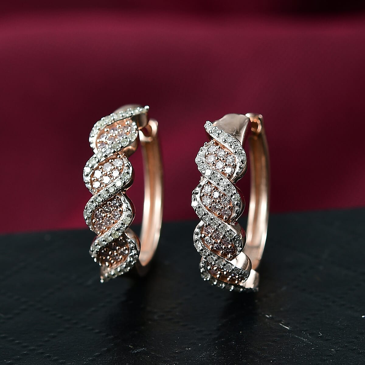 D'Joy Natural Pink and White Diamond 0.50 ctw Hoop Earrings in 18K Vermeil Rose Gold Over Sterling Silver image number 1