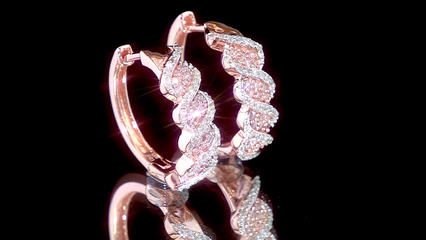 D'Joy Natural Pink and White Diamond I3 0.50 ctw Hoop Earrings in 18K Vermeil Rose Gold Over Sterling Silver