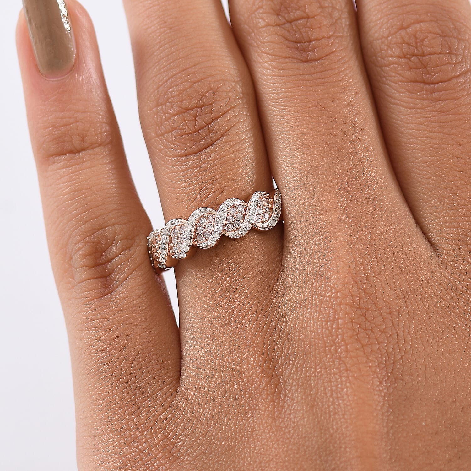 D'Joy Natural Pink and White Diamond I3 0.33 ctw Eternal Swirl Ring in 18K Vermeil Rose Gold Over Sterling Silver (Size 10.0)