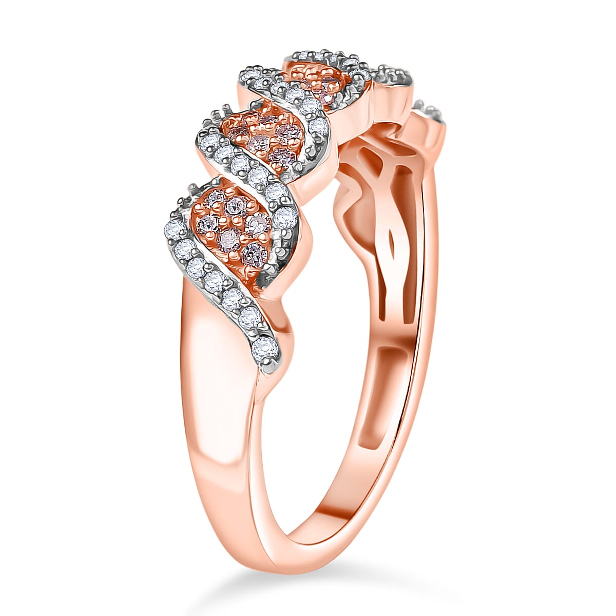 D'Joy Natural Pink and White Diamond I3 0.33 ctw Eternal Swirl Ring in 18K Vermeil Rose Gold Over Sterling Silver (Size 6.0) image number 3