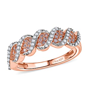 D'Joy Natural Pink and White Diamond I3 0.33 ctw Eternal Swirl Ring in 18K Vermeil Rose Gold Over Sterling Silver (Size 7.0)