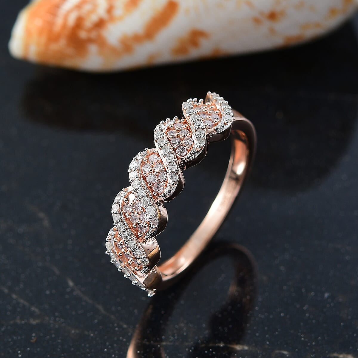 D'Joy Natural Pink and White Diamond I3 0.33 ctw Eternal Swirl Ring in 18K Vermeil Rose Gold Over Sterling Silver (Size 7.0) image number 1