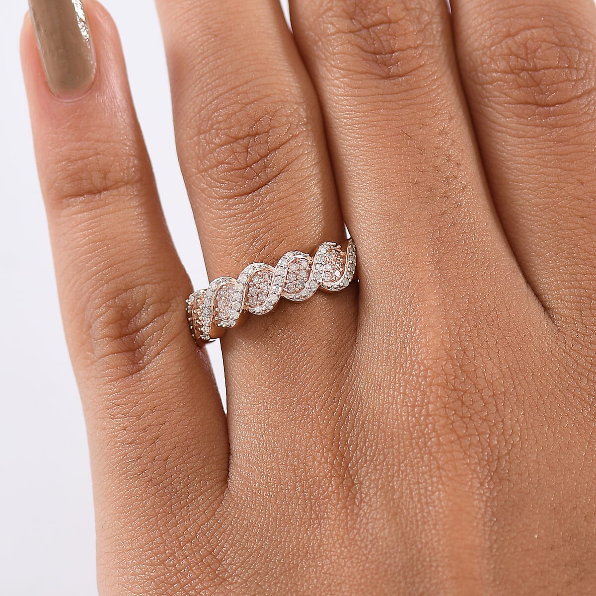 D'Joy Natural Pink and White Diamond I3 0.33 ctw Eternal Swirl Ring in 18K Vermeil Rose Gold Over Sterling Silver (Size 8.0) image number 2