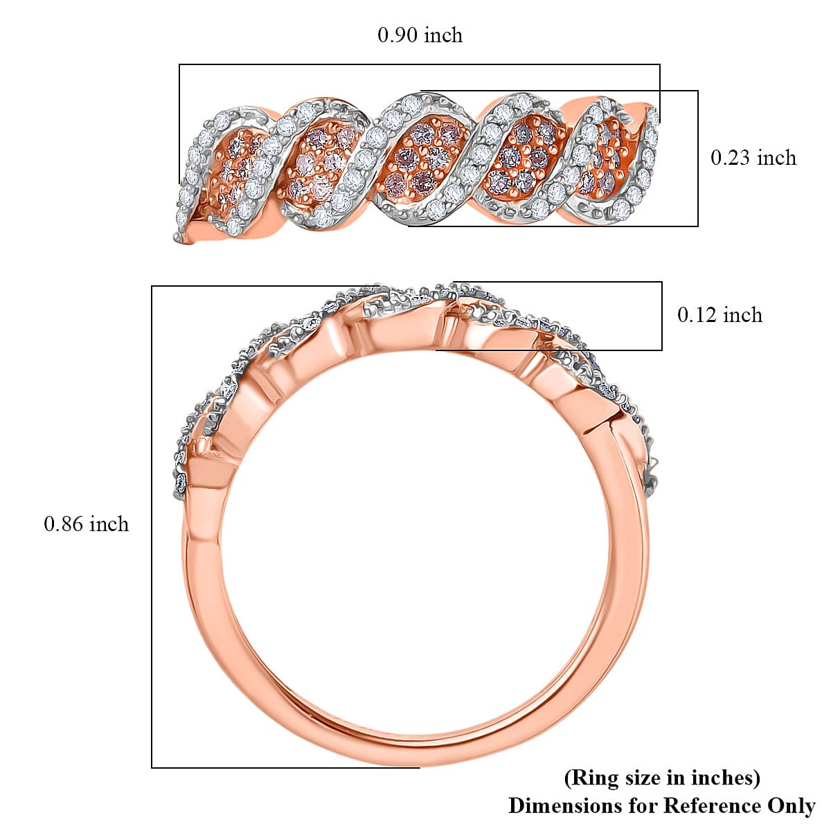 D'Joy Natural Pink and White Diamond I3 0.33 ctw Eternal Swirl Ring in 18K Vermeil Rose Gold Over Sterling Silver (Size 8.0) image number 5