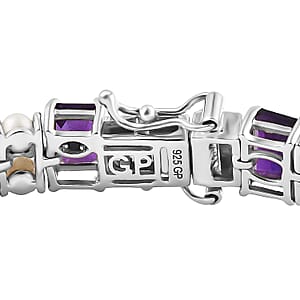 GP Royal Art Deco Collection African Amethyst and Multi Gemstone 16.00 ctw Bracelet in Rhodium Over Sterling Silver (6.50 In)