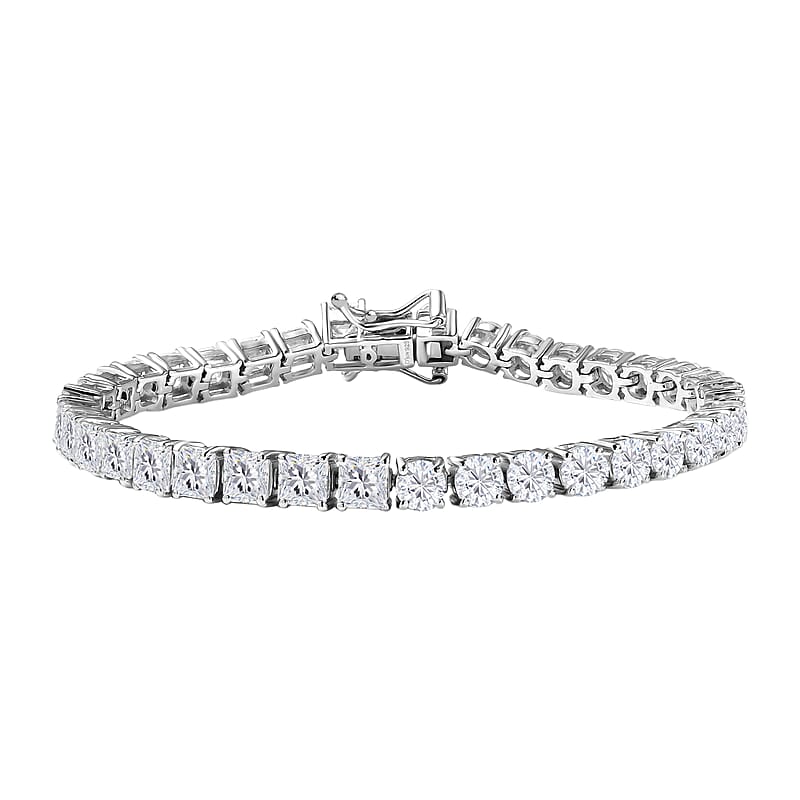 D'Joy Asscher Cut Moissanite (4mm) Bracelet in Rhodium Over Sterling Silver (6.50 In) 10.10 ctw