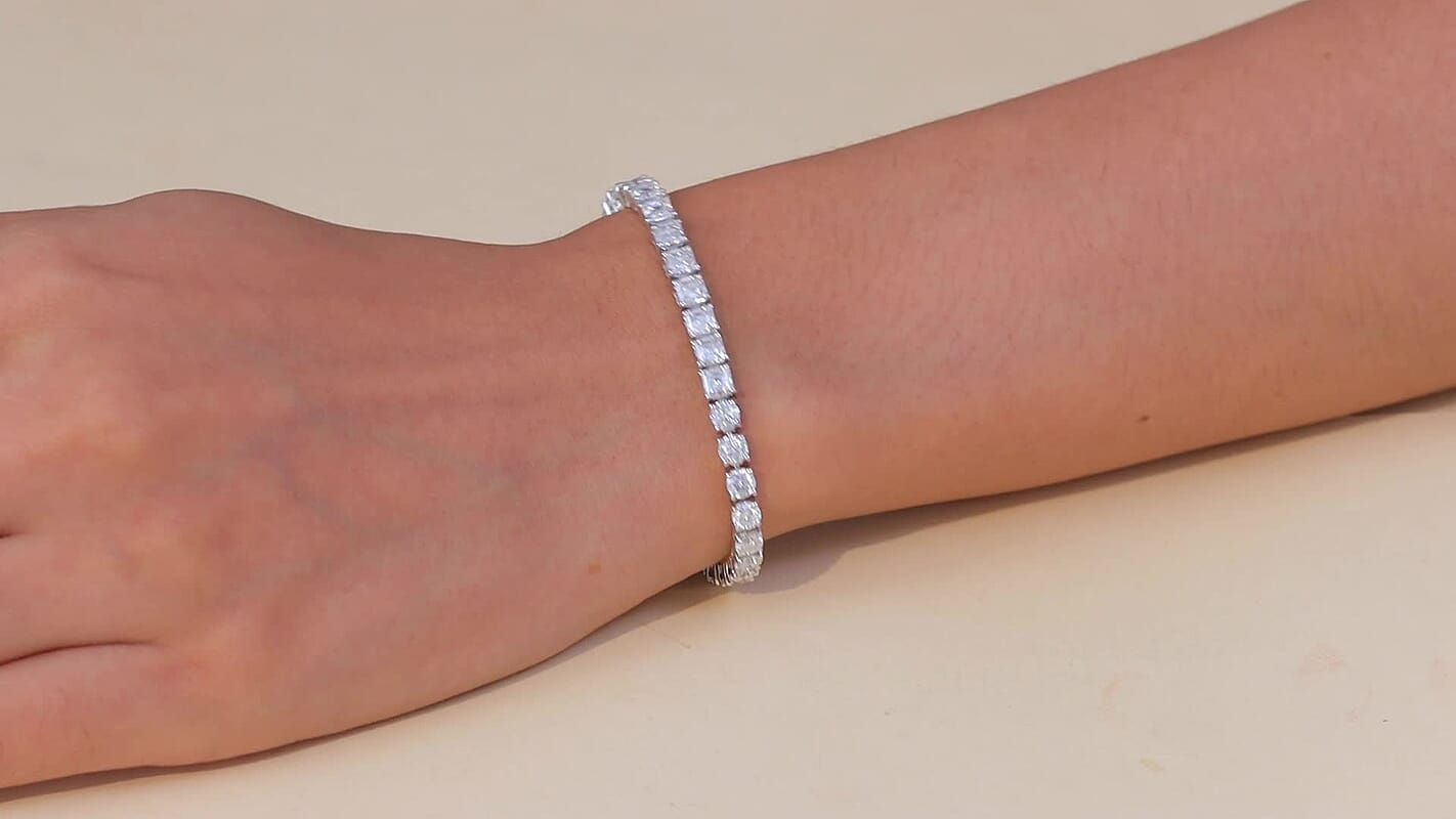 D'Joy Asscher Cut Moissanite (4mm) Bracelet in Rhodium Over Sterling Silver (6.50 In) 10.10 ctw