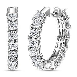D'Joy Asscher Cut Moissanite 6.70 ctw Hoop Earrings in Rhodium Over Sterling Silver