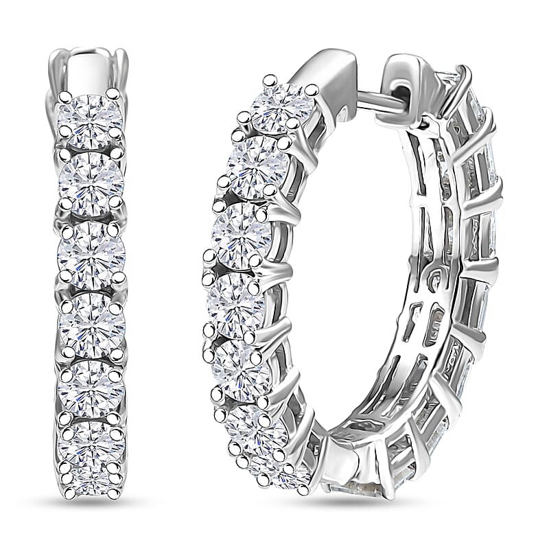 D'Joy Asscher Cut Moissanite Hoop Earrings in Rhodium Over Sterling Silver 6.70 ctw