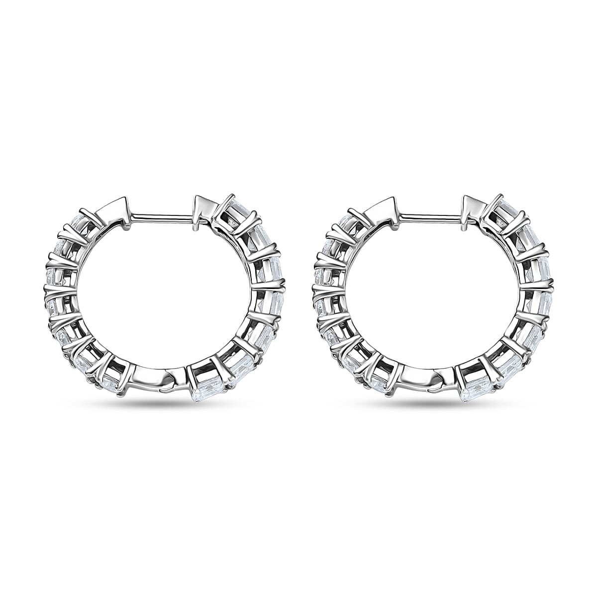 D'Joy Asscher Cut Moissanite 6.70 ctw Hoop Earrings in Rhodium Over Sterling Silver image number 3