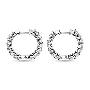 D'Joy Asscher Cut Moissanite Hoop Earrings in Rhodium Over Sterling Silver 6.70 ctw