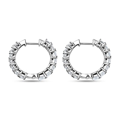 D'Joy Asscher Cut Moissanite Hoop Earrings in Rhodium Over Sterling Silver 6.70 ctw
