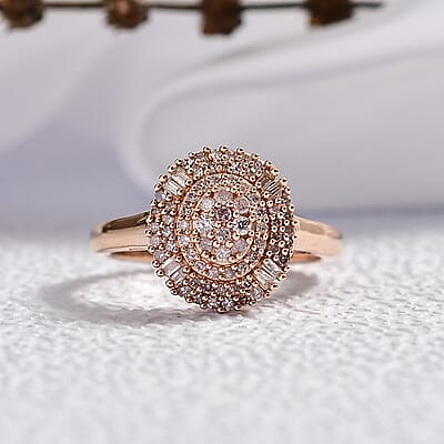 D'Joy Natural Pink Diamond I3 0.50 ctw Rose Empress Ring in 18K Vermeil Rose Gold Over Sterling Silver (Size 10.0)