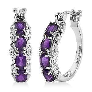 EverTrue African Amethyst Hoop Earrings in  Stainless Steel 3.35 ctw