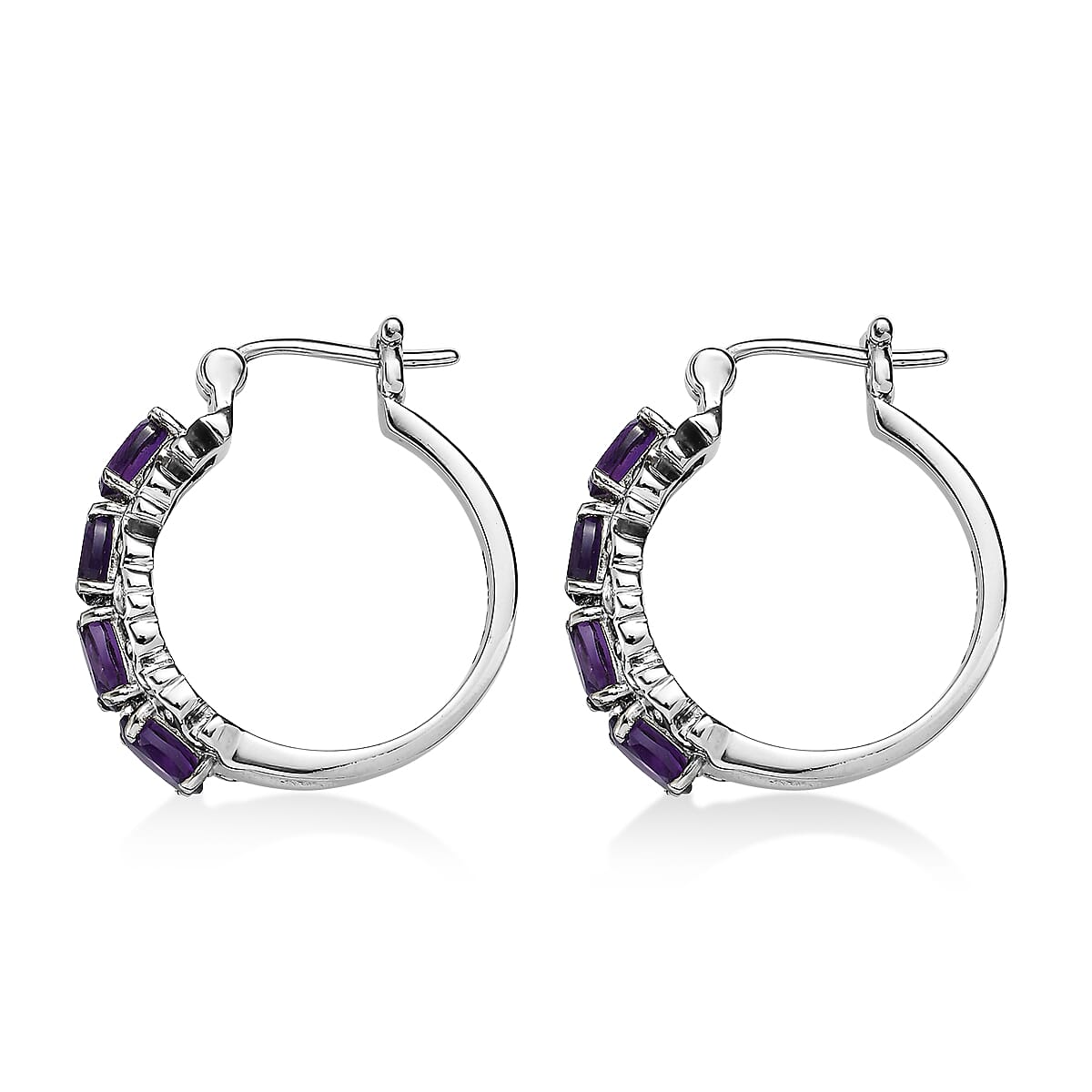 EverTrue African Amethyst Hoop Earrings in  Stainless Steel 3.35 ctw image number 3