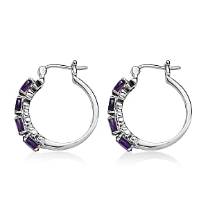EverTrue African Amethyst Hoop Earrings in Stainless Steel 3.35 ctw