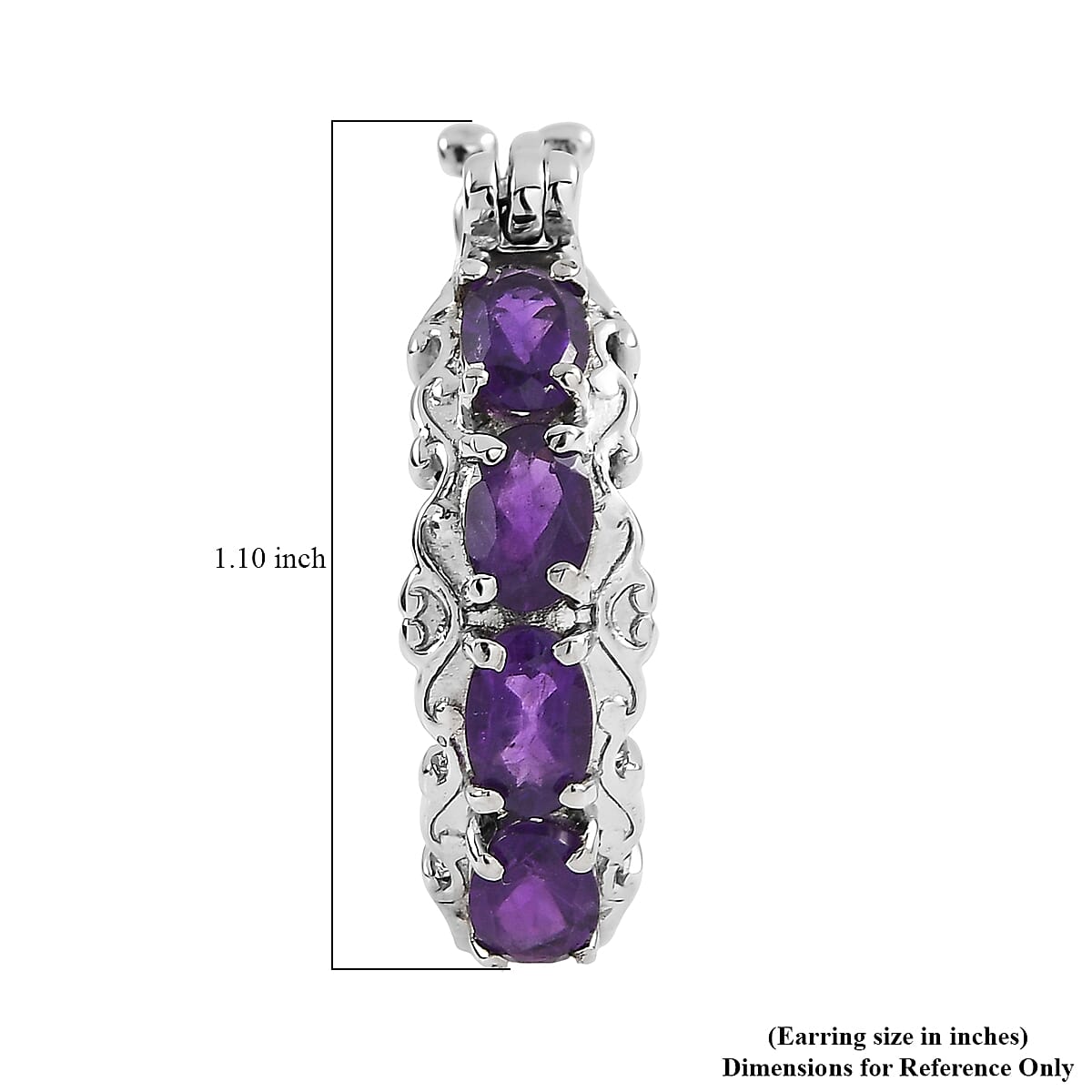 EverTrue African Amethyst Hoop Earrings in Stainless Steel 3.35 ctw