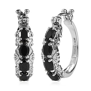 EverTrueThai Black Spinel 4.90 ctw Hoop Earrings in Stainless Steel 