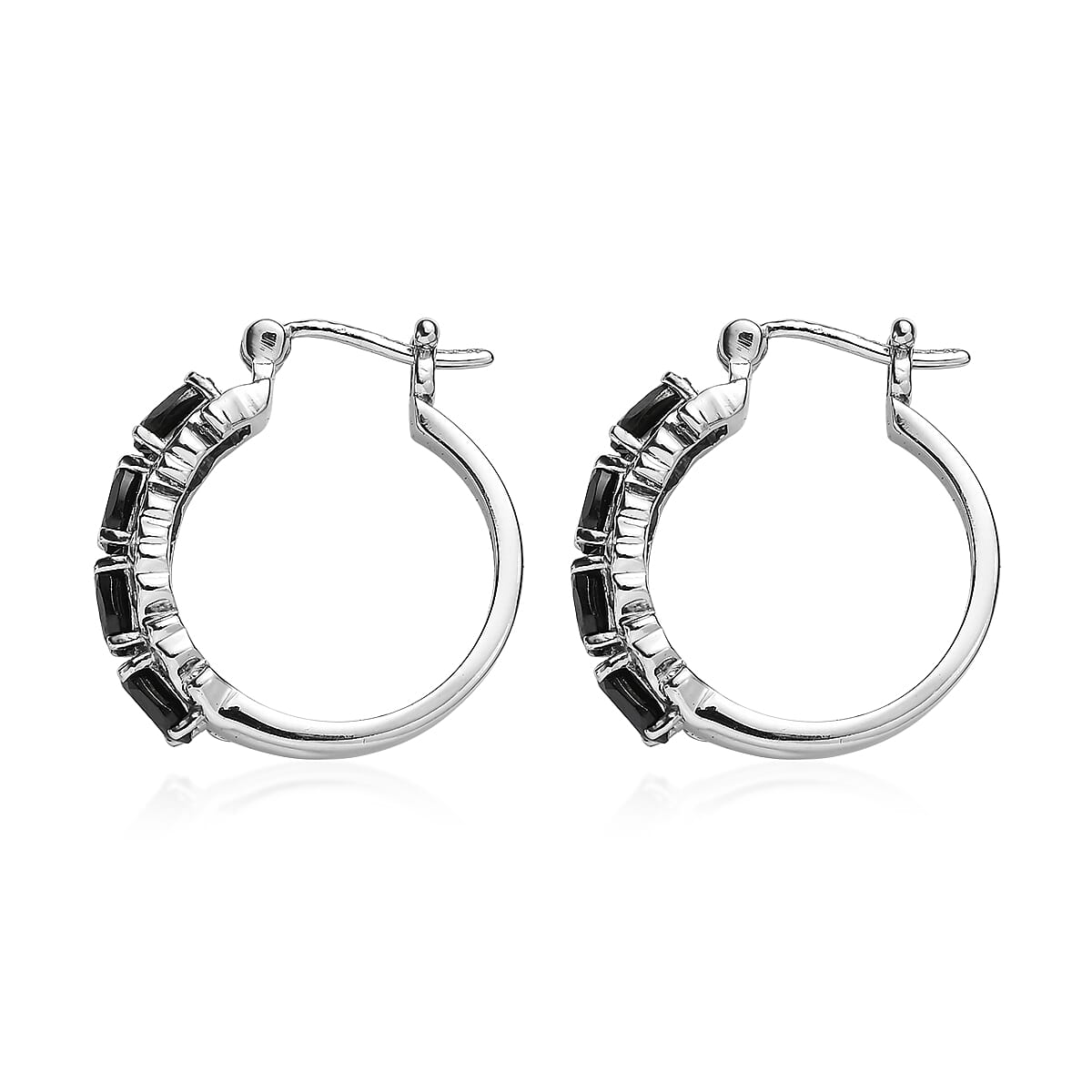 EverTrue Thai Black Spinel Hoop Earrings in Stainless Steel 4.90 ctw