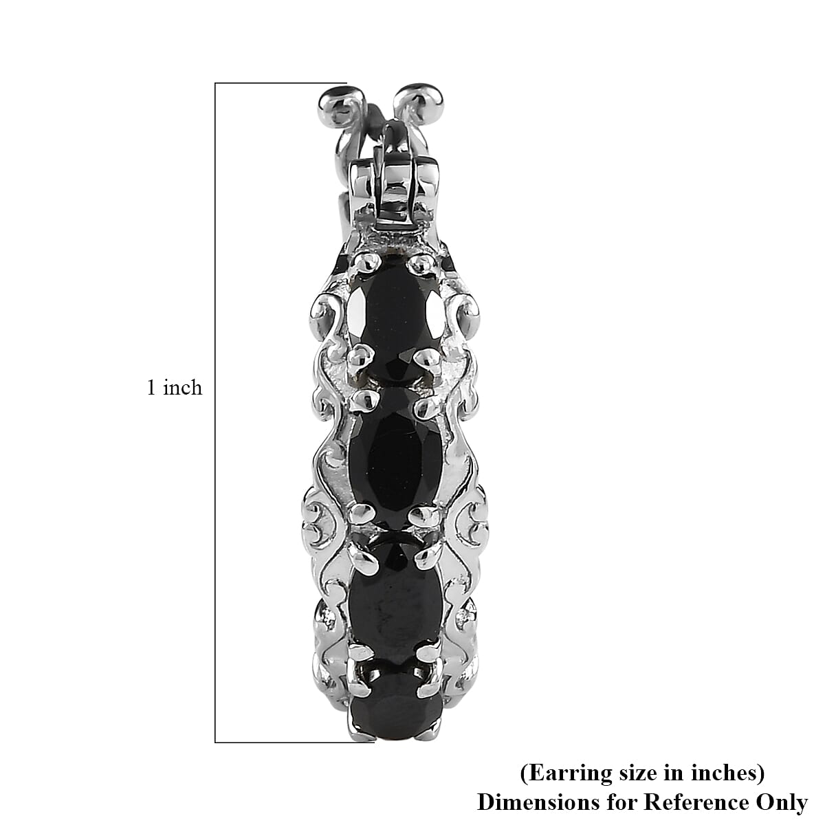 EverTrueThai Black Spinel 4.90 ctw Hoop Earrings in Stainless Steel  image number 4
