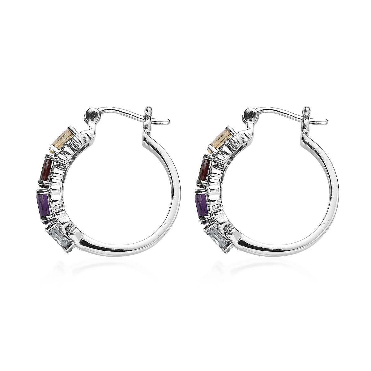 EverTrue Multi Gemstone Hoop Earrings in Stainless Steel 4.31 ctw