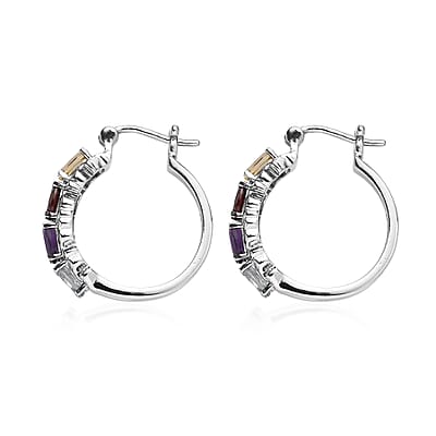 EverTrue Multi Gemstone Hoop Earrings in Stainless Steel 4.31 ctw