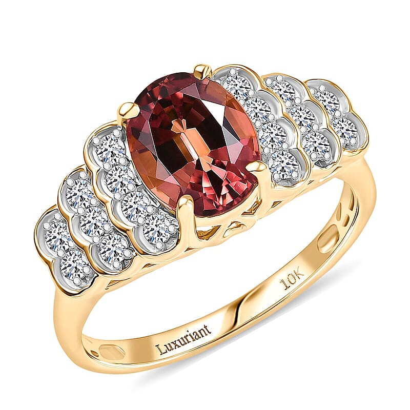 Certified & Appraised AAA Byzantine Tourmaline and G-H SI Luxuriant Lab Grown Diamond 2.53 ctw Ring in 10K Yellow Gold (Size 10.0)