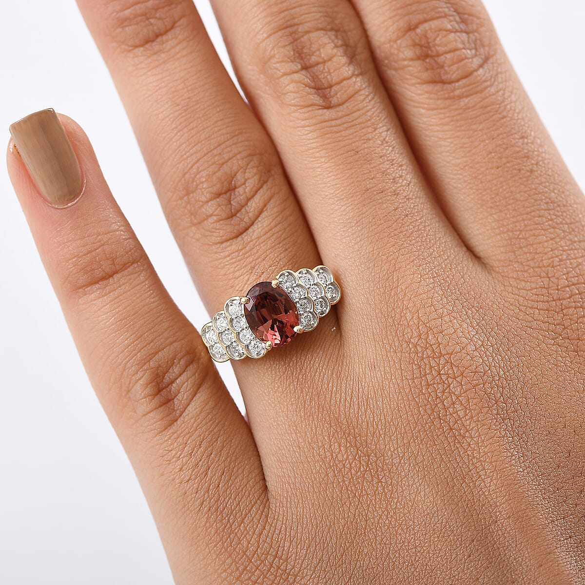 Certified & Appraised AAA Byzantine Tourmaline and G-H SI Luxuriant Lab Grown Diamond 2.53 ctw Ring in 10K Yellow Gold (Size 7.0) image number 2