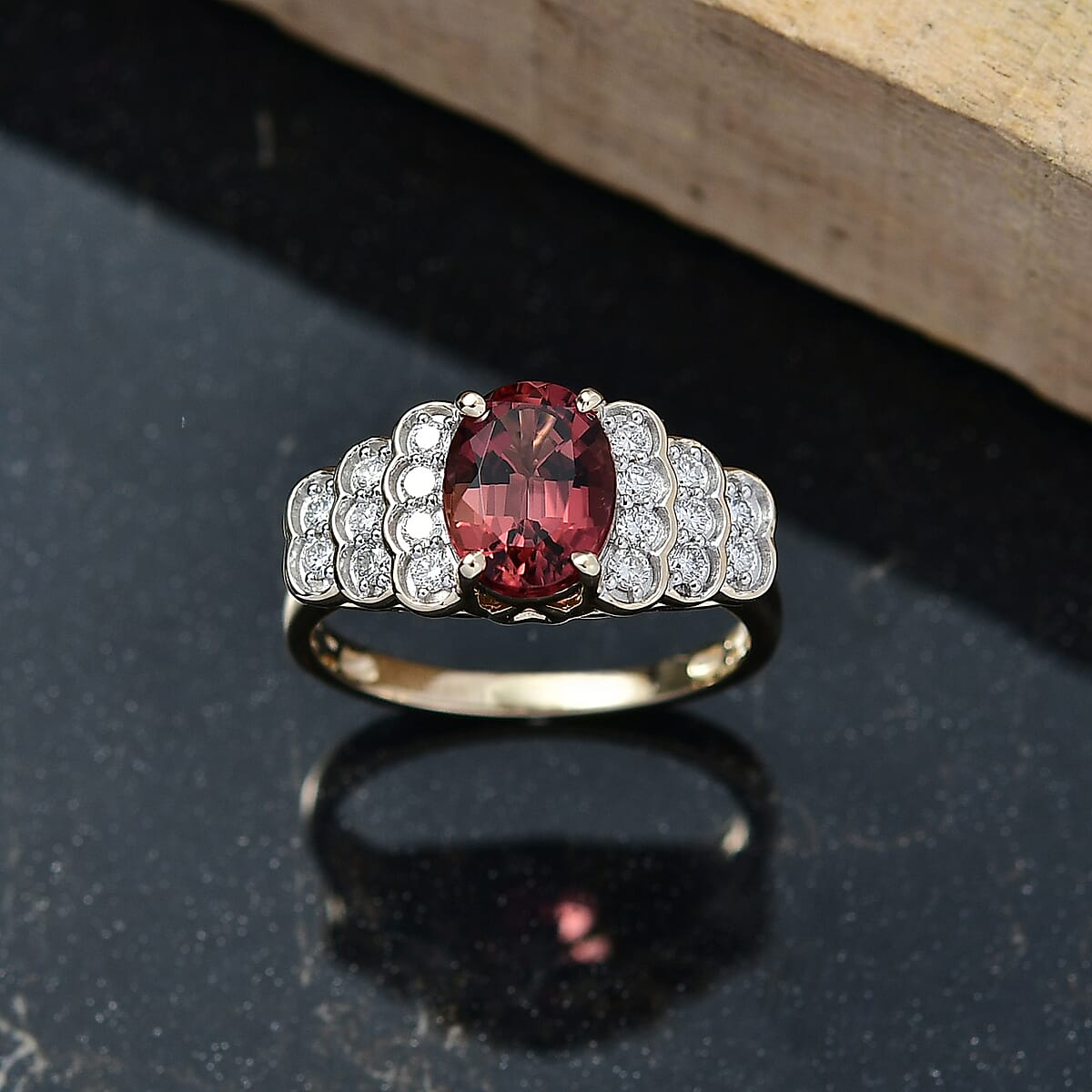 Certified & Appraised AAA Byzantine Tourmaline and G-H SI Luxuriant Lab Grown Diamond 2.53 ctw Ring in 10K Yellow Gold (Size 9.0) image number 1