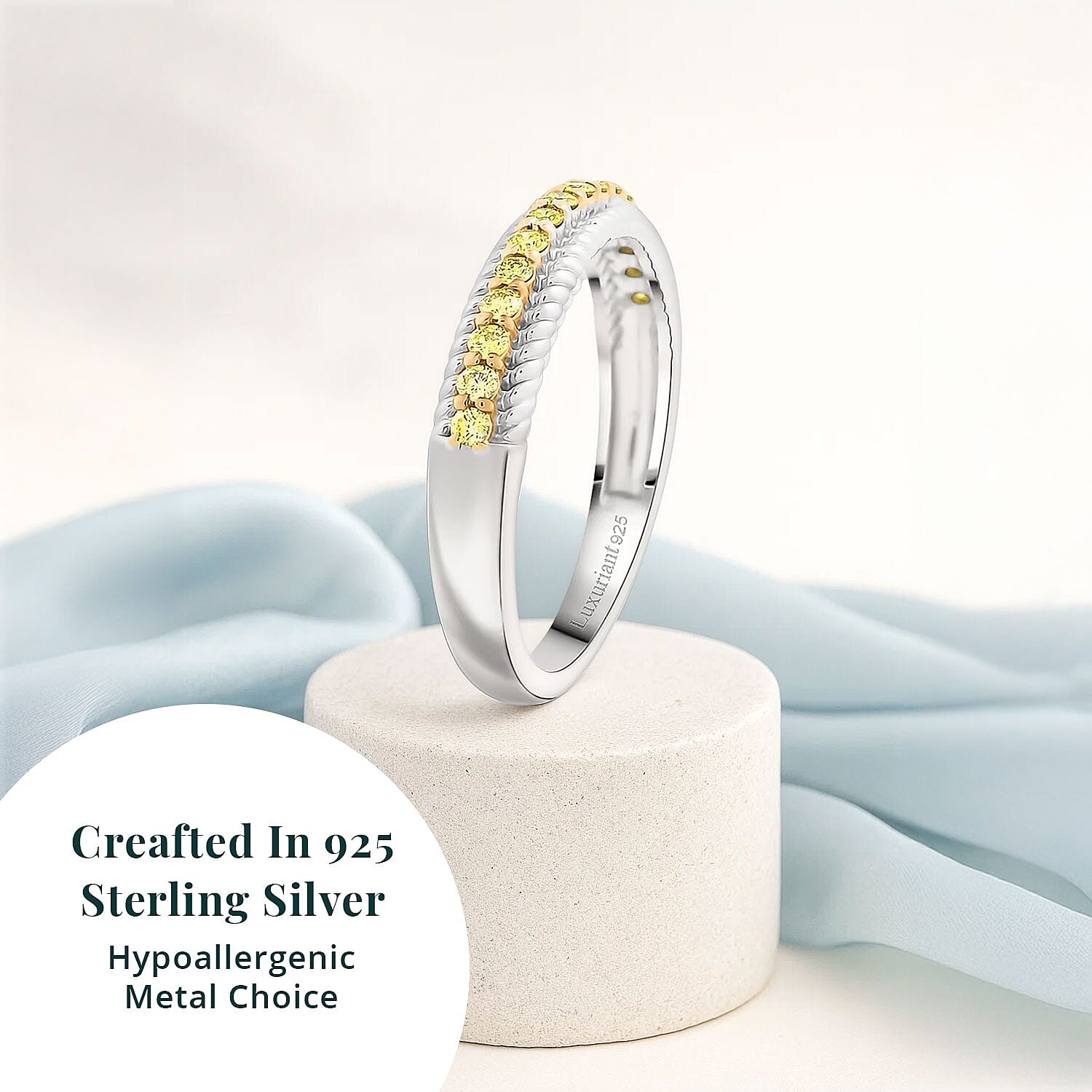 Luxuriant Lab Grown Yellow Diamond (IR) VS 0.25 ctw Band Ring in Rhodium Over Sterling Silver (Size 6.0)
