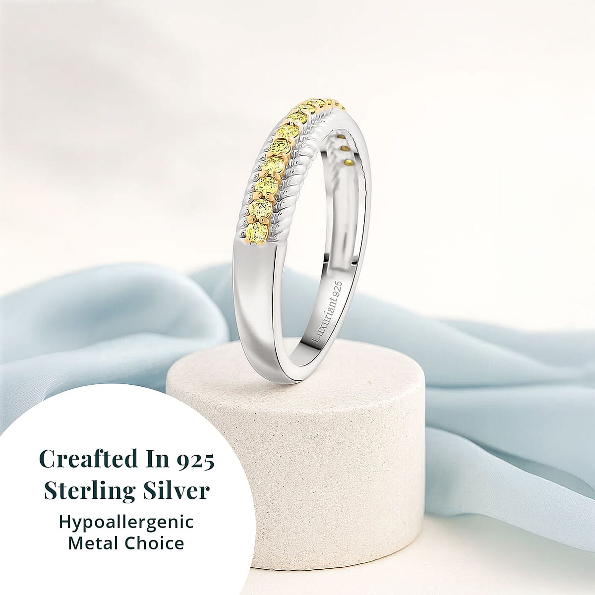 Luxuriant Lab Grown Yellow Diamond (IR) VS 0.25 ctw Band Ring in Rhodium Over Sterling Silver (Size 6.0) image number 2