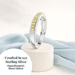 Luxuriant Lab Grown Yellow Diamond (IR) VS 0.25 ctw Band Ring in Rhodium Over Sterling Silver (Size 6.0)