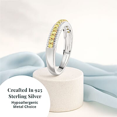Luxuriant Lab Grown Yellow Diamond (IR) VS 0.25 ctw Band Ring in Rhodium Over Sterling Silver (Size 6.0)