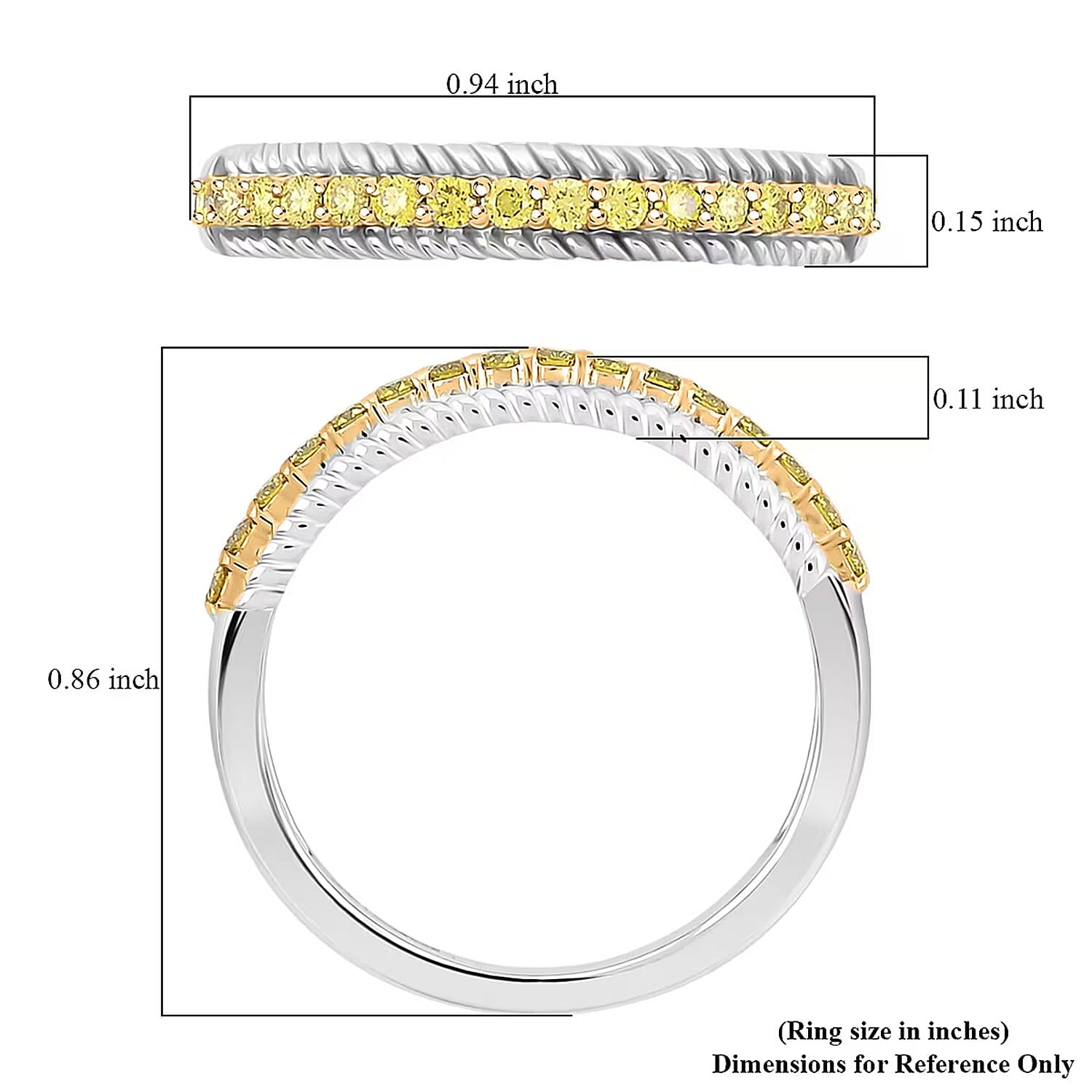 Luxuriant Lab Grown Yellow Diamond (IR) VS 0.25 ctw Band Ring in Rhodium Over Sterling Silver (Size 6.0)