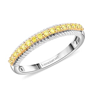 Luxuriant Lab Grown Yellow Diamond (IR) VS 0.25 ctw Band Ring in Rhodium Over Sterling Silver (Size 7.0)