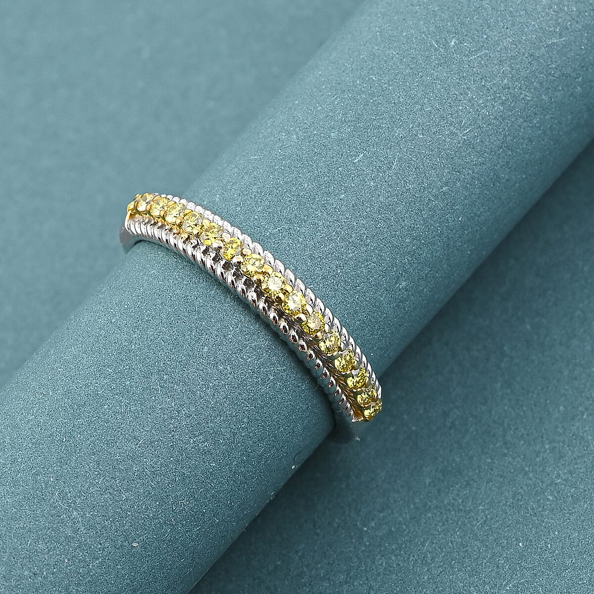Luxuriant Lab Grown Yellow Diamond (IR) VS 0.25 ctw Band Ring in Rhodium Over Sterling Silver (Size 7.0) image number 1
