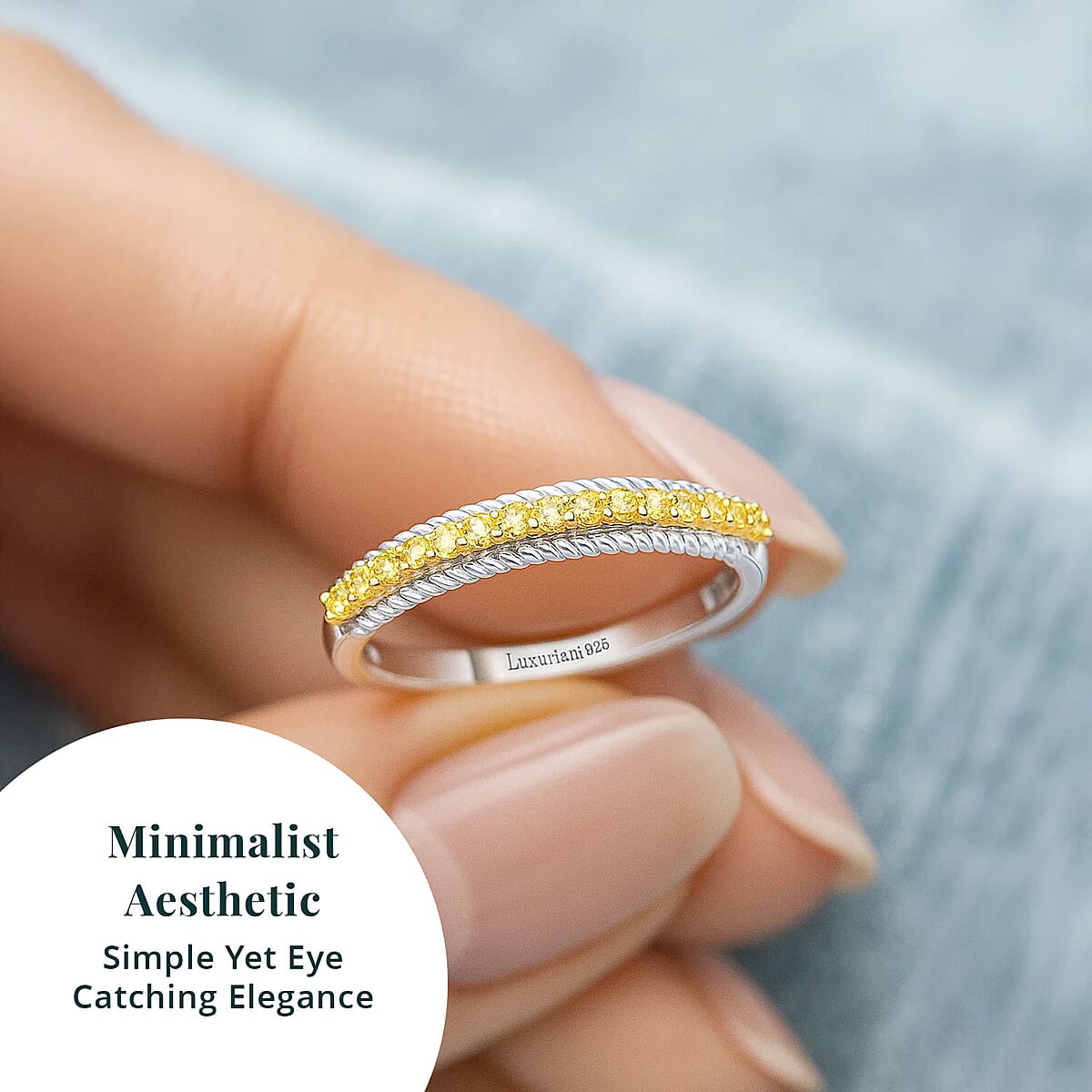 Luxuriant Lab Grown Yellow Diamond (IR) VS 0.25 ctw Band Ring in Rhodium Over Sterling Silver (Size 8.0) image number 5