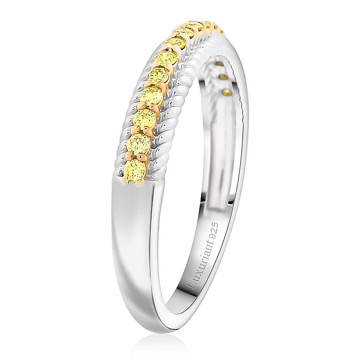 Luxuriant Lab Grown Yellow Diamond (IR) VS 0.25 ctw Band Ring in Rhodium Over Sterling Silver (Size 8.0) image number 7