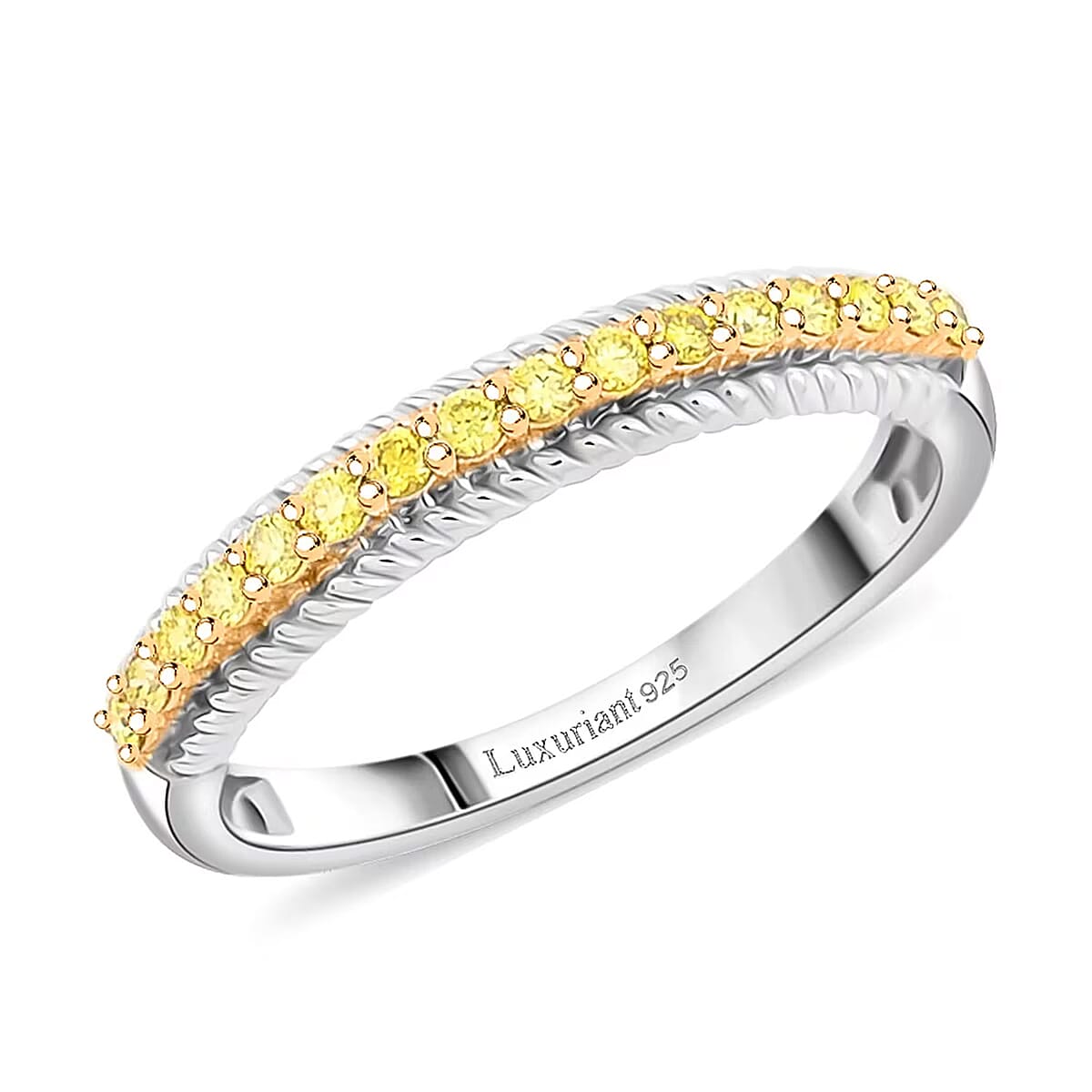 Luxuriant Lab Grown Yellow Diamond (VS) Band Ring in Rhodium Over Sterling Silver 0.25 ctw (Size 9.0) image number 0