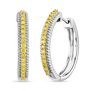 Luxuriant Lab Grown Yellow Diamond (IR) VS 0.33 ctw Hoop Earrings in Rhodium Over Sterling Silver