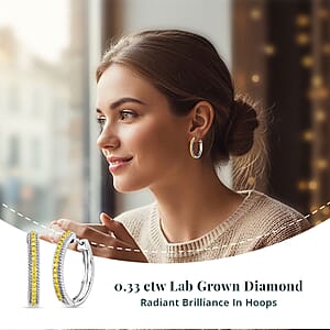 Luxuriant Lab Grown Yellow Diamond (IR) VS 0.33 ctw Hoop Earrings in Rhodium Over Sterling Silver